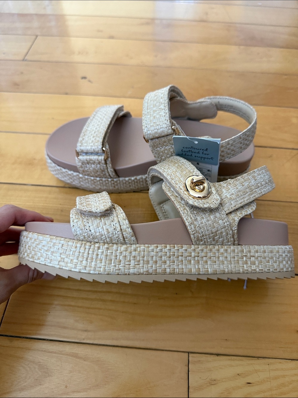 a new day Beige Woven Platform Sandals with Gold Accent